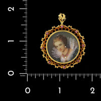 Vintage 18K Yellow Gold Estate Ruby and Diamond Portrait Pin/Pendant