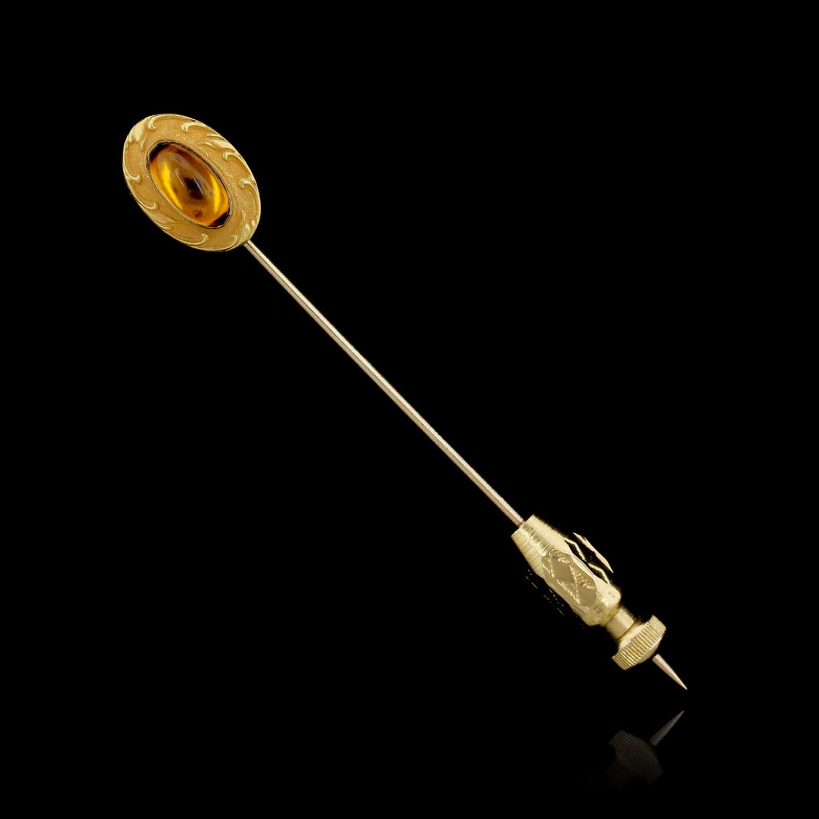 14K Yellow Gold Vintage Round Brilliant Cut Diamond Stick Pin With Ill