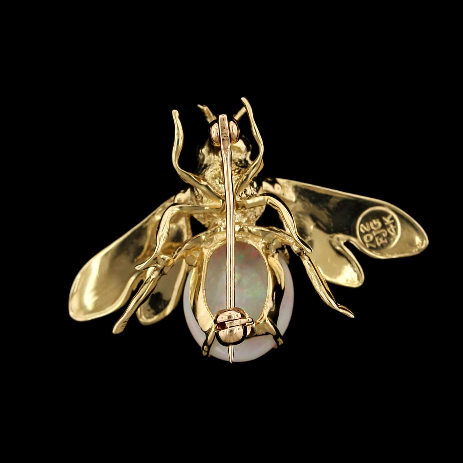 14K Yellow Gold Estate Opal and Ruby Bee Pin