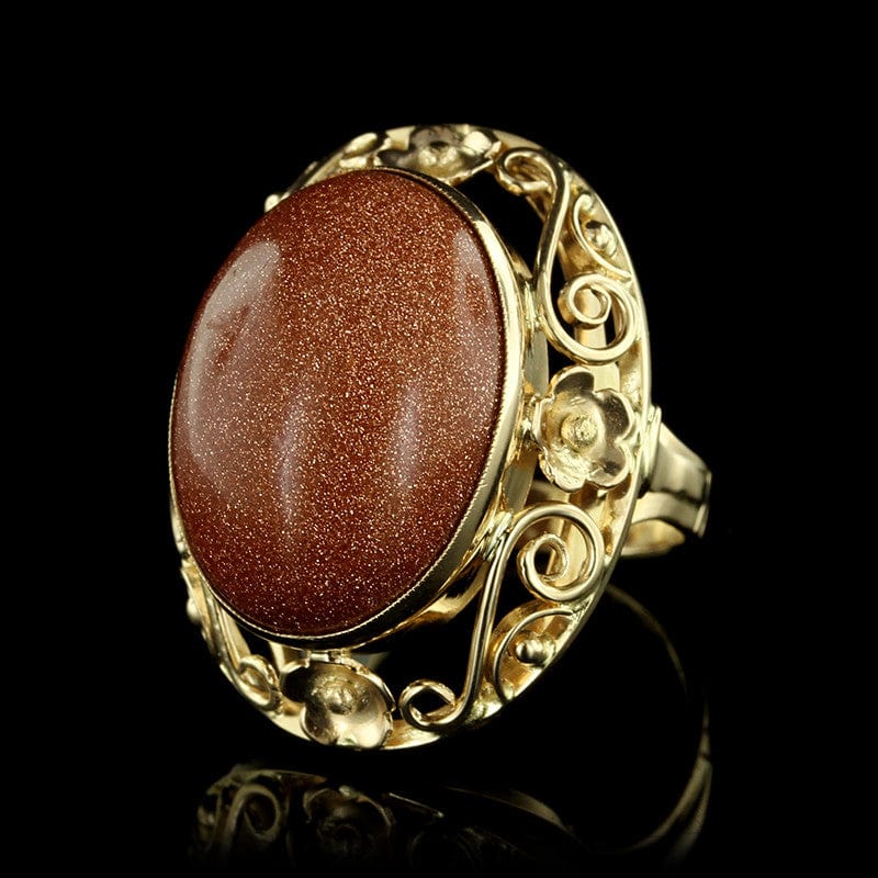 18K Yellow Gold Synthetic Goldstone Ring