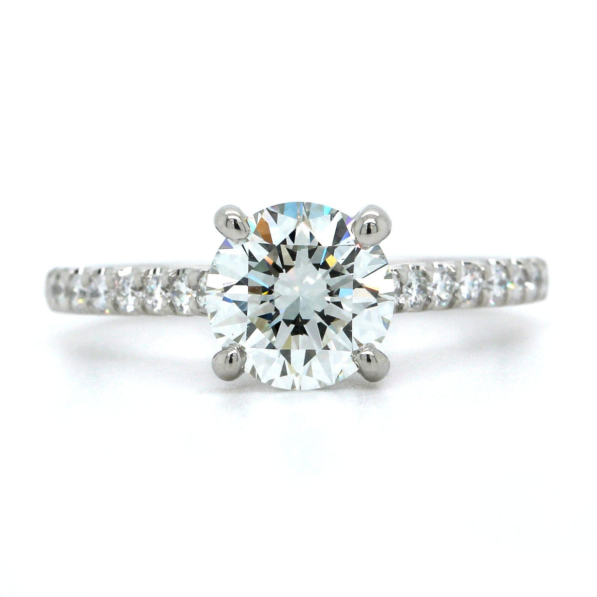 Platinum Round Diamond Side Stones Engagement Ring, Platinum, Long's Jewelers