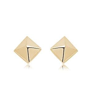 White Gold Dainty Pyramid Stud Earrings, 8 mm