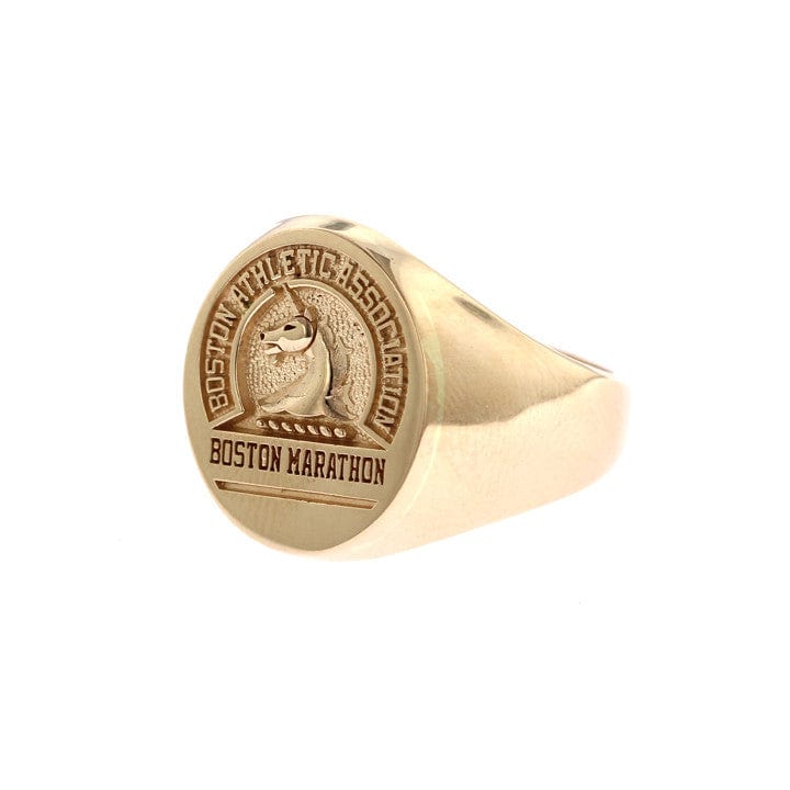 Men's Oval 14K Gold Boston Marathon® Ring with Stylized Unicorn Logo
