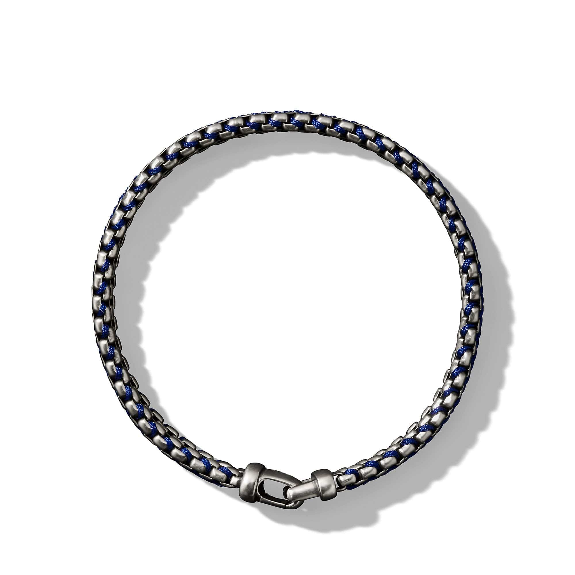 Woven Box Chain Bracelet in Sterling Silver with Black Stainless