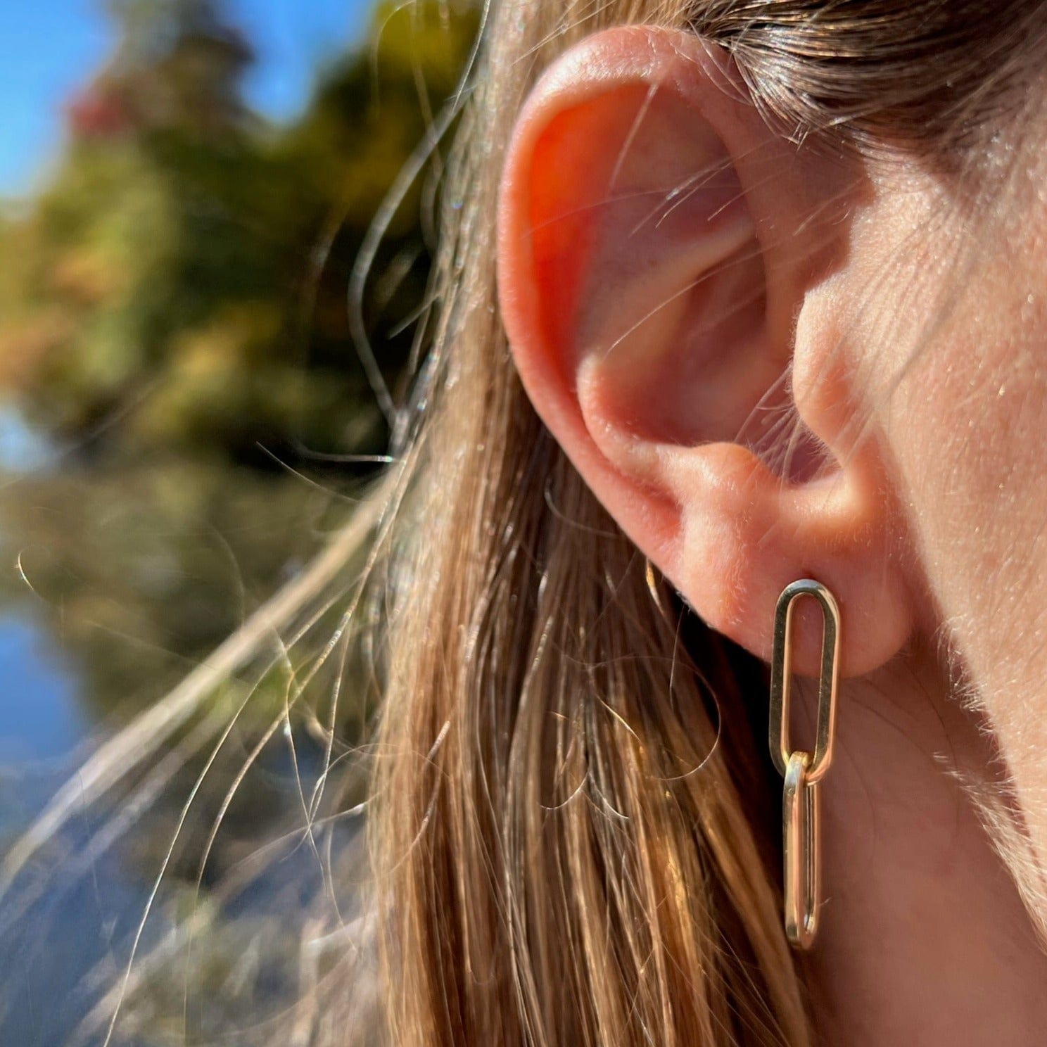 14K Yellow Gold Paperclip Drop Earrings