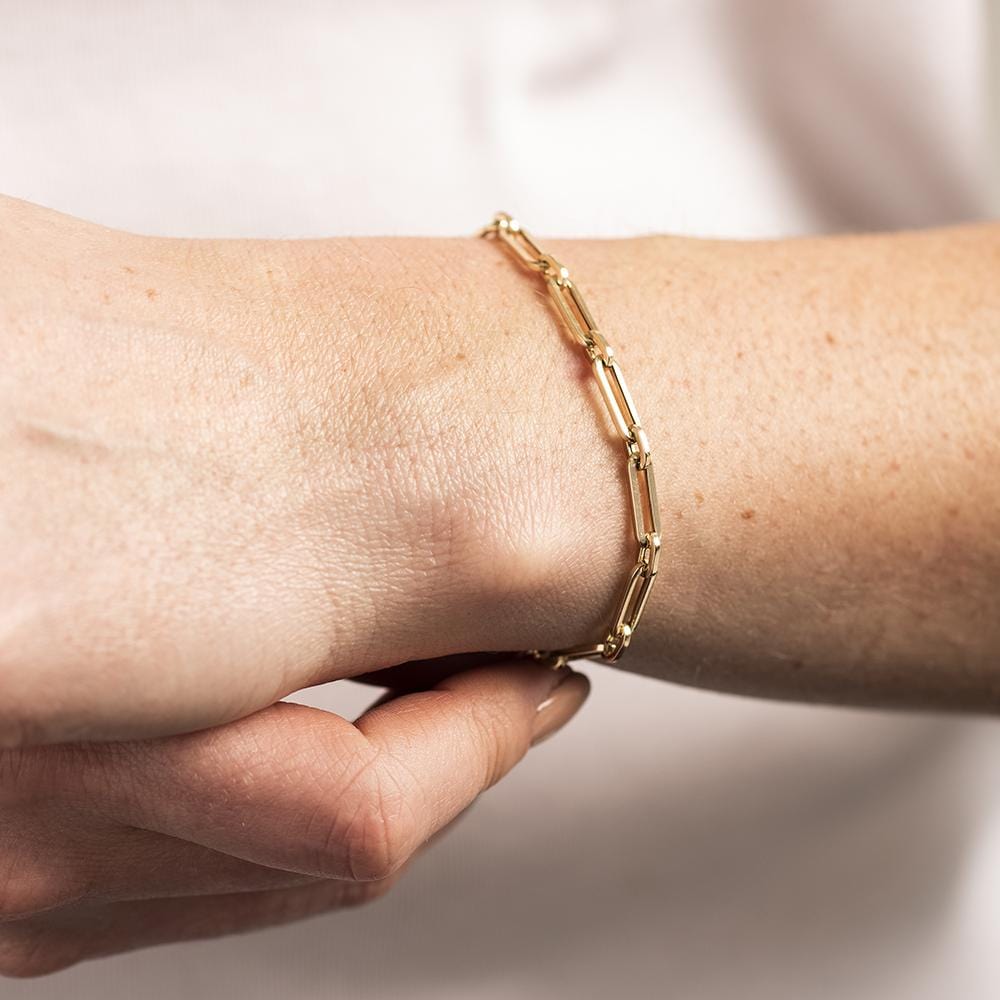 14K Yellow Gold Paper Clip Chain Bracelet