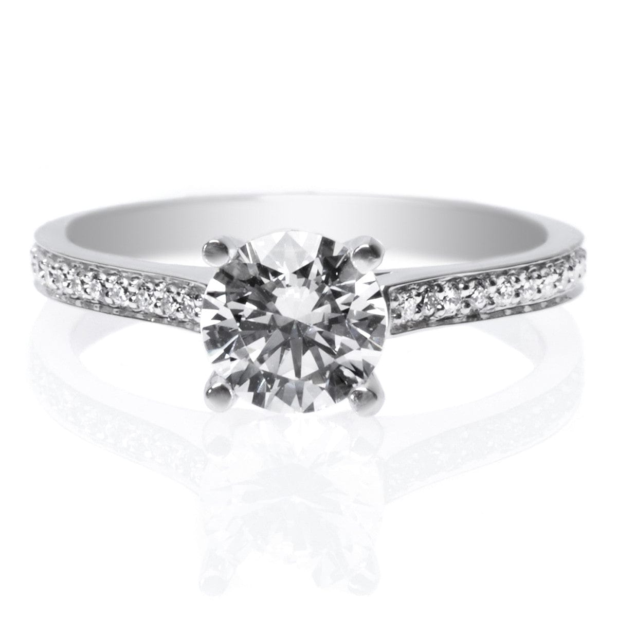 Platinum Channel Set Four Prong Diamond Engagement Ring with Milgrain
