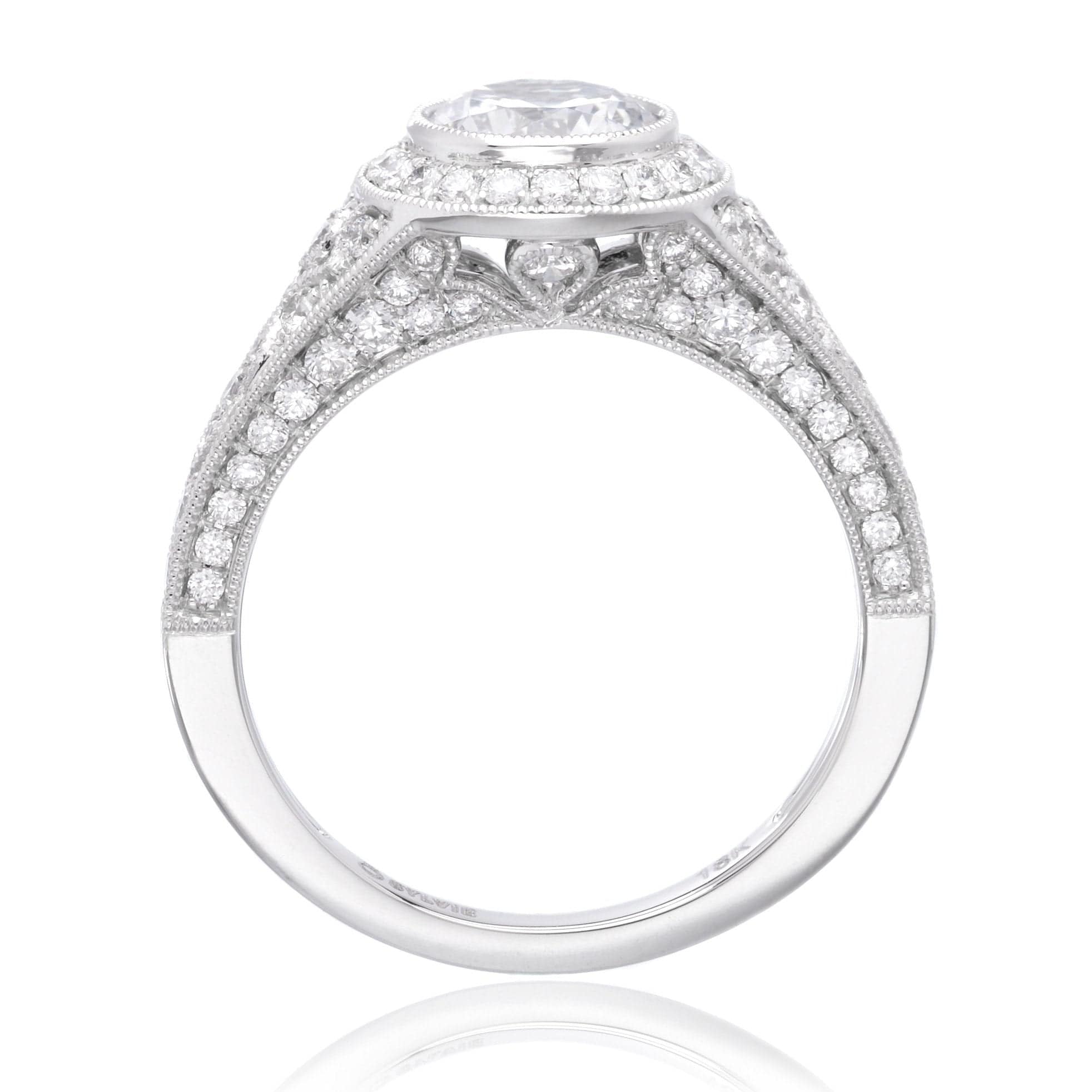 18K White Gold Vintage Bezel-Set Engagement Ring Setting