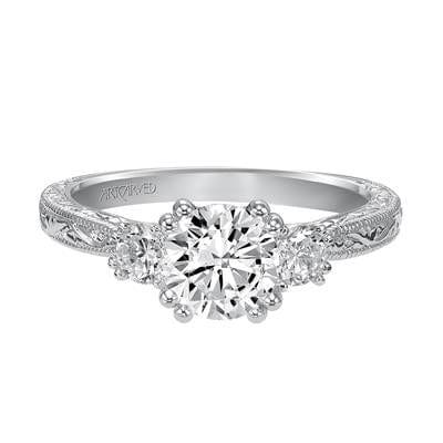 18K White Gold 3 Stone Engagement Ring Setting