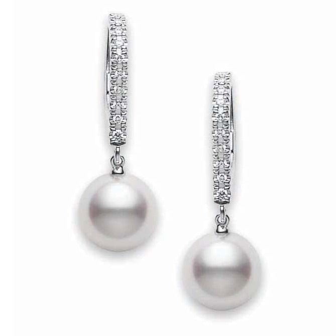 Mikimoto 18K White Gold Akoya Cultured Pearl Lever Back Earrings