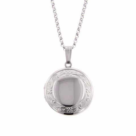 Sterling Silver Small Round Locket with Floral Edge Long s Jewelers