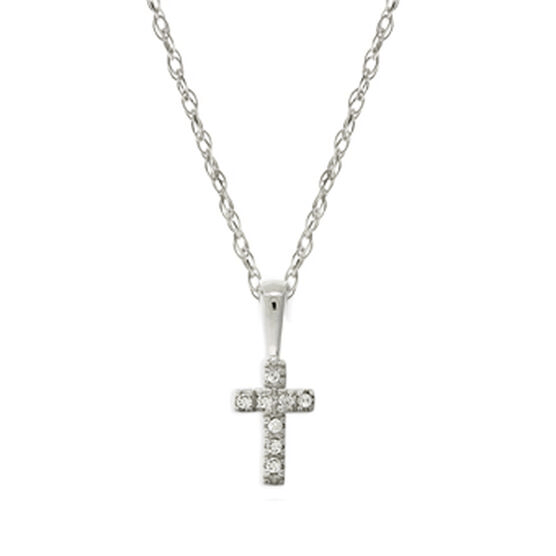 14K White Gold Child's Cross Necklace with Diamonds – Long's Jewelers 14K White Gold Child's Cross Necklace with Diamonds – Long's Jewelers