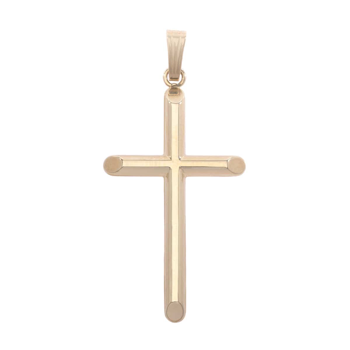 14K Yellow Gold Large Tube Cross Pendant with Beveled Ends