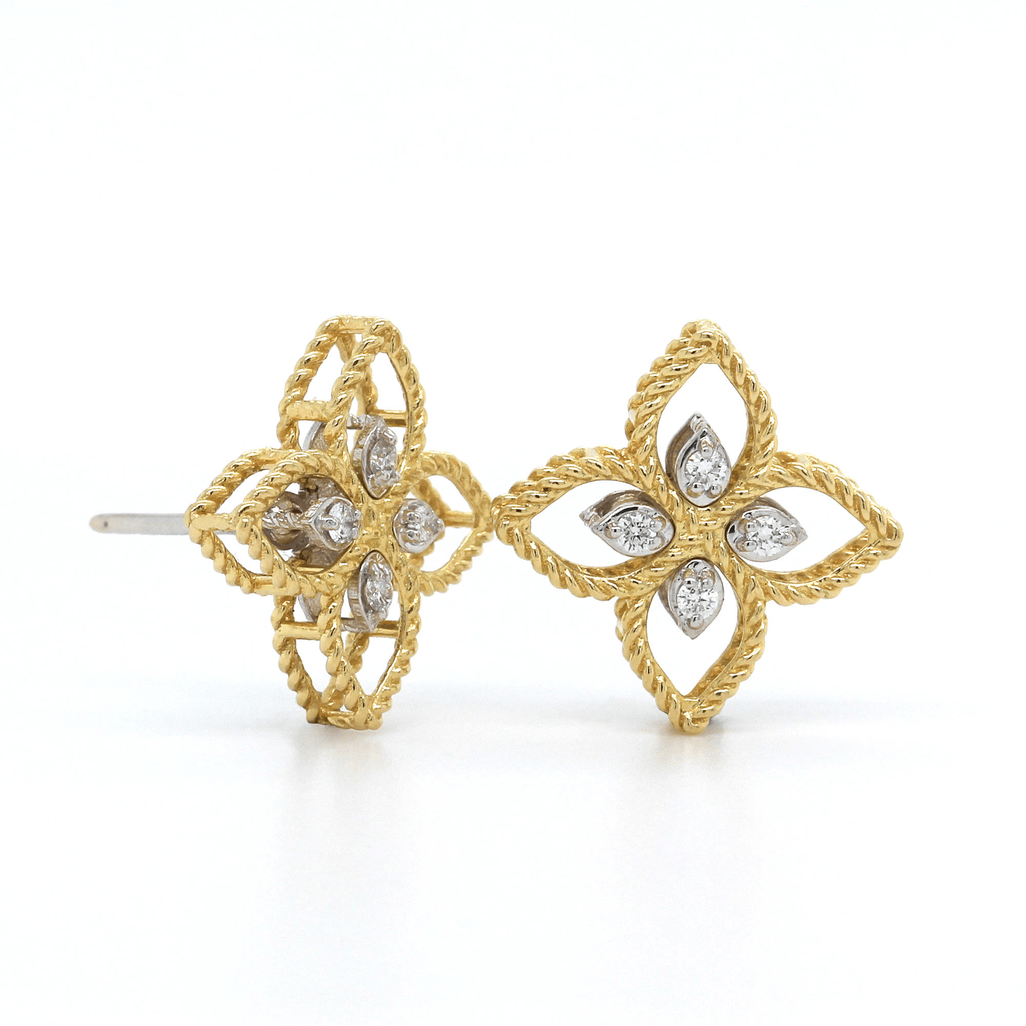 ピアス　No.5493 Roberto Coin 18K Yellow Gold Princess Flower Diamond Earrings