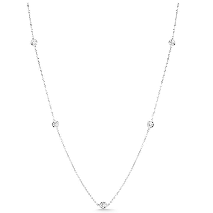 18K White Gold Bezel-Set Diamond Chain Necklace