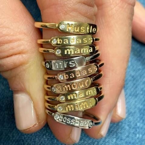 Personalized Twiggy Engravable Diamond Bar Ring