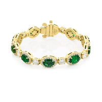 18K Yellow Gold Oval Emerald Micro Pave Bracelet