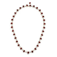 18K Yellow Gold Oval Burmese Rubies and Diamond Certified Necklace