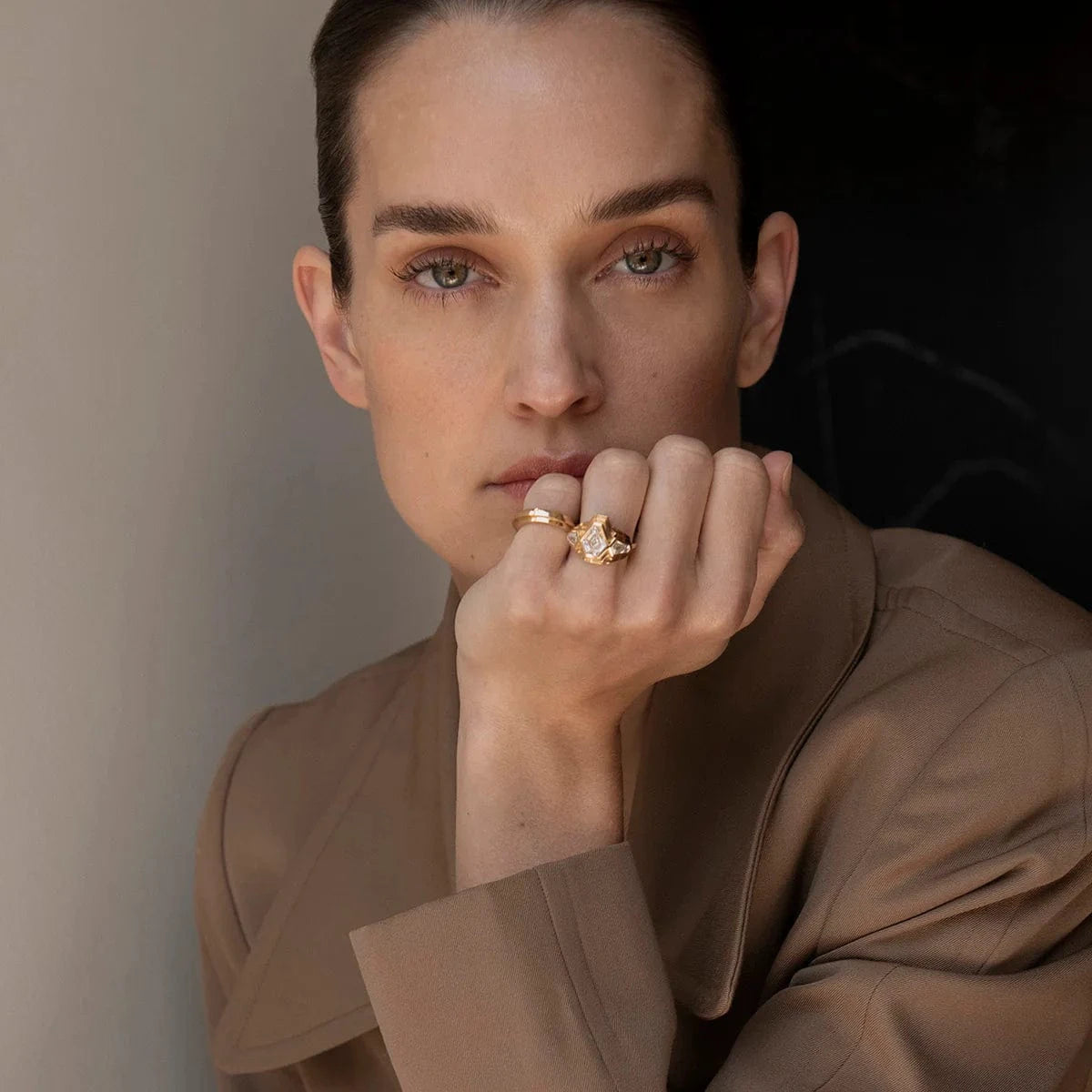Azlee 18K Yellow Gold Staircase 3 Tier Ring