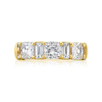 18K Yellow Gold Alternating Cushion and Emerald Cut Diamond Band