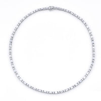 Platinum Straight Baguette and Round Diamond Necklace