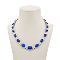 Platinum Oval Sapphire and Diamond Certified Floral Necklace