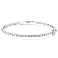 18K White Gold Emerald-Cut and Round Diamond Bangle Bracelet