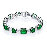 Platinum Emerald-Cut Oval and Cushion-Cut Emerald Bracelet