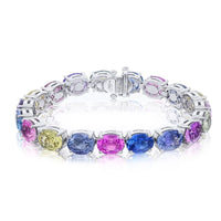 Platinum Oval No-Heat Multi-Colored Sapphire Certified Bracelet