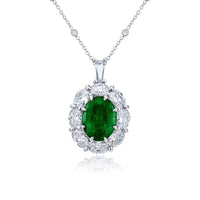Platinum Oval Vivid Emerald Certified Pendant