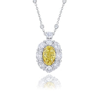 Platinum and 18K Yellow Gold Oval Fancy Yellow Diamond Certified Pendant