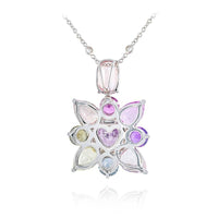 Platinum Multi-Color Sapphire Certified Floral Pendant