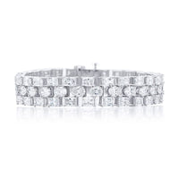 Platinum Oval and Radiant-Cut Three Row Bracelet