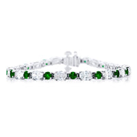 Platinum Round Emerald and Oval Diamond Bracelet