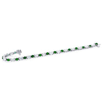 Platinum Round Emerald and Oval Diamond Bracelet