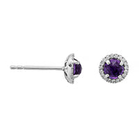 14K White Gold Amethyst and Diamond Halo Earrings