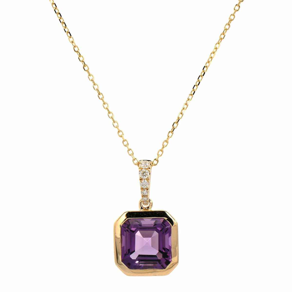 14K Yellow Gold Cushion Amethyst Pendant Necklace