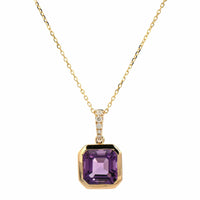 14K Yellow Gold Cushion Amethyst Pendant Necklace