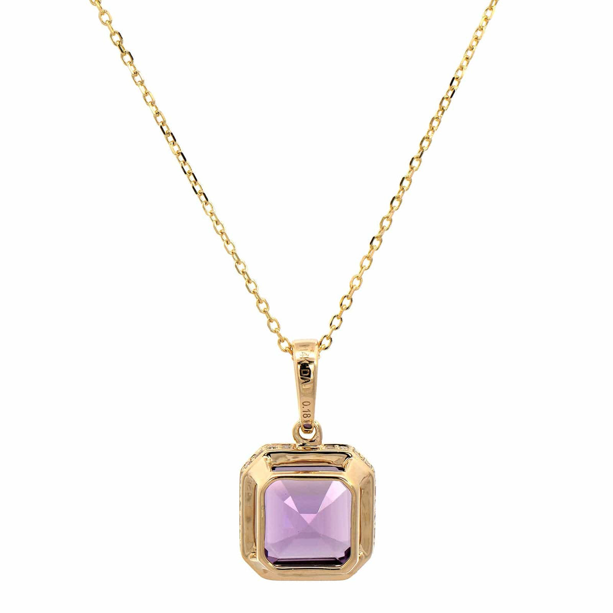 14K Yellow Gold Cushion Amethyst Pendant Necklace