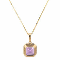 14K Yellow Gold Cushion Amethyst Pendant Necklace