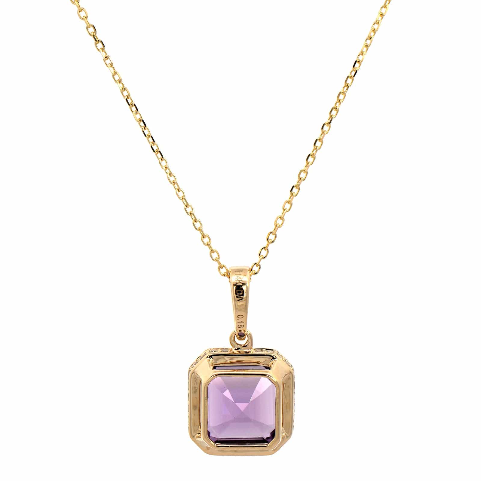 14K Yellow Gold Cushion Amethyst Pendant Necklace