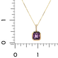 14K Yellow Gold Cushion Amethyst Pendant Necklace