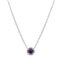 14K White Gold Amethyst and Diamond Halo Pendant Necklace