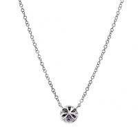 14K White Gold Amethyst and Diamond Halo Pendant Necklace