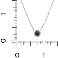 14K White Gold Amethyst and Diamond Halo Pendant Necklace