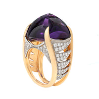 Eclat Jewels 18K Rose Gold and Platinum Cabochon Amethyst and Diamond Ring