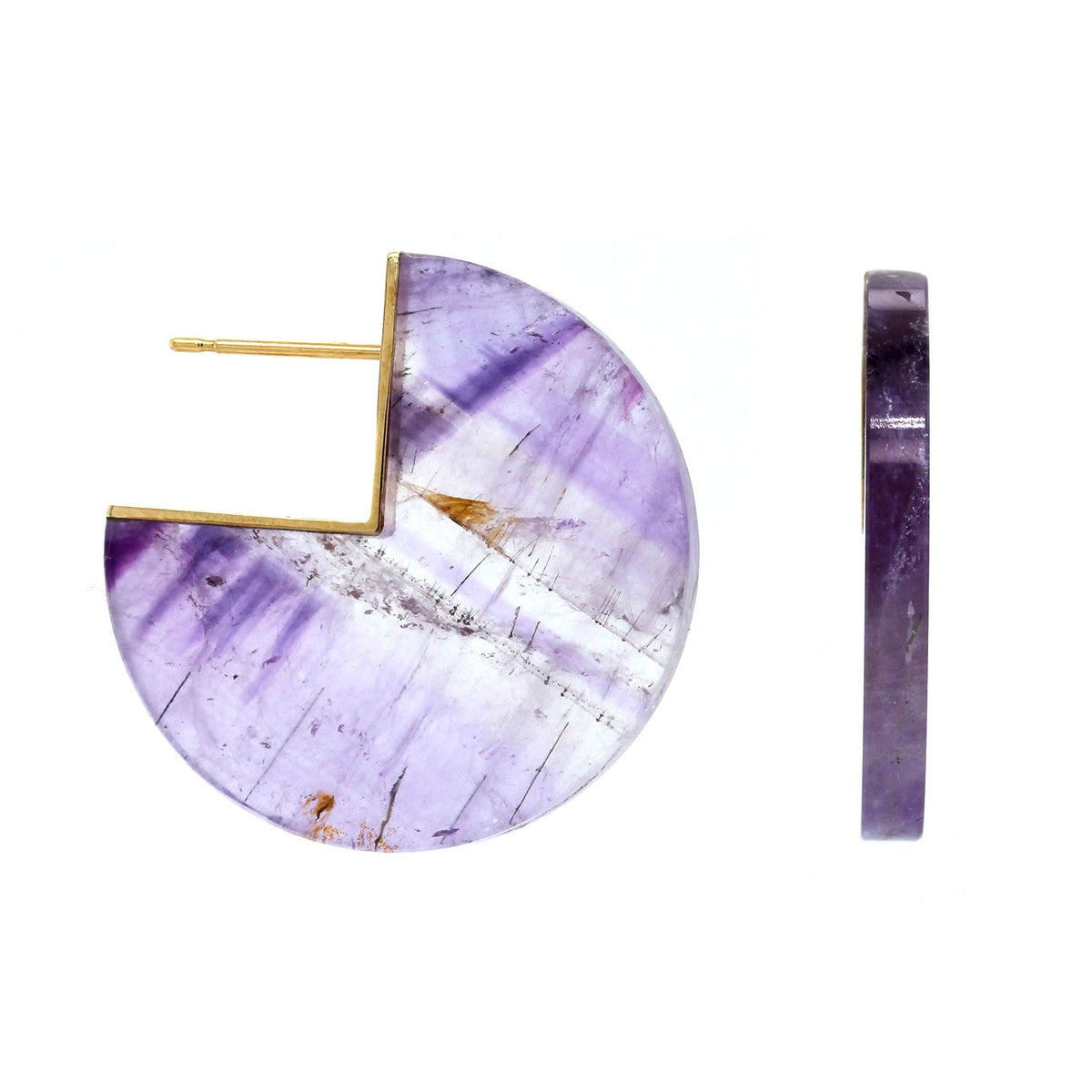 18K Yellow Gold Amethyst Shell Sliced Earrings