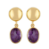 14K Yellow Gold Oval Amethyst Drop Earrings