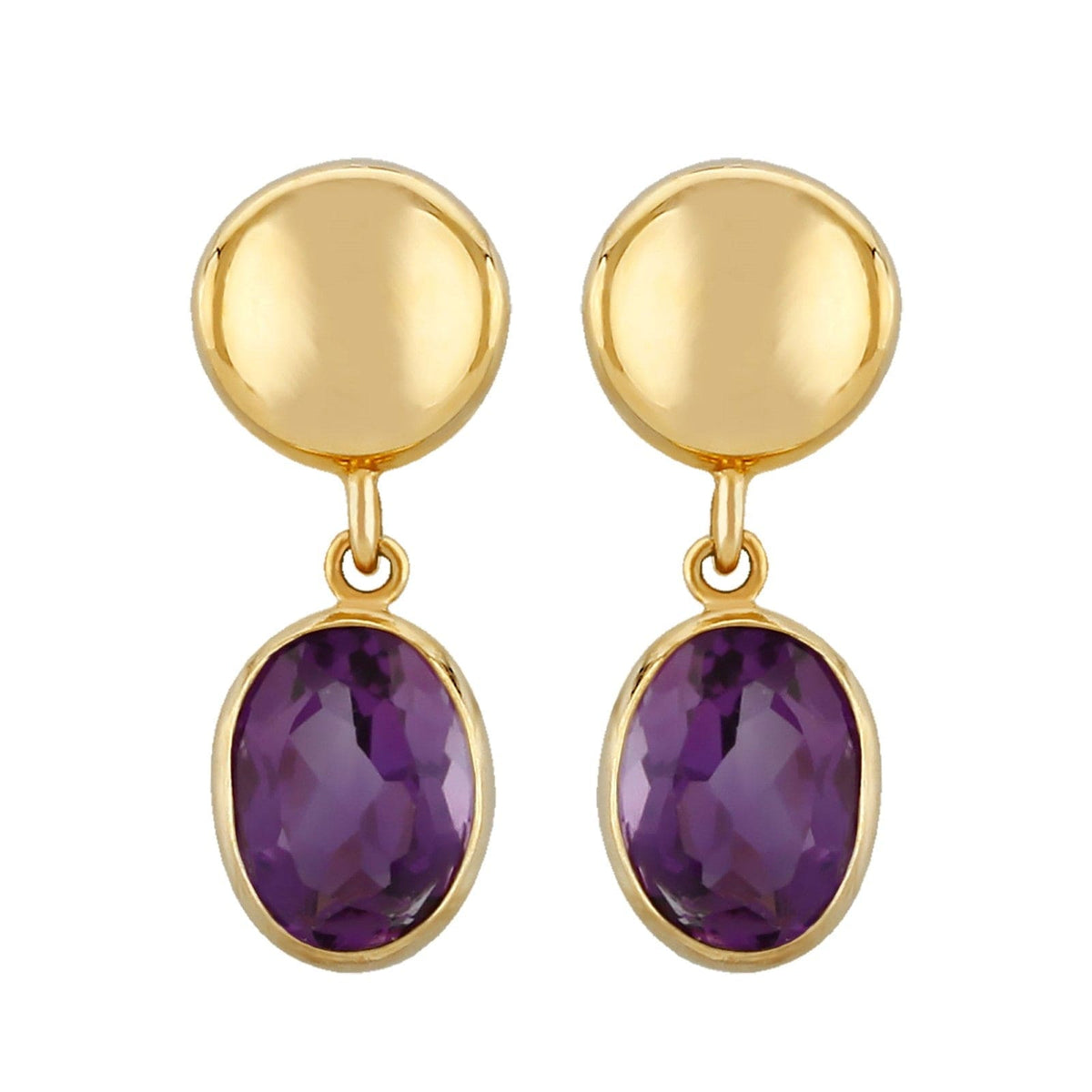 14K Yellow Gold Oval Amethyst Drop Earrings