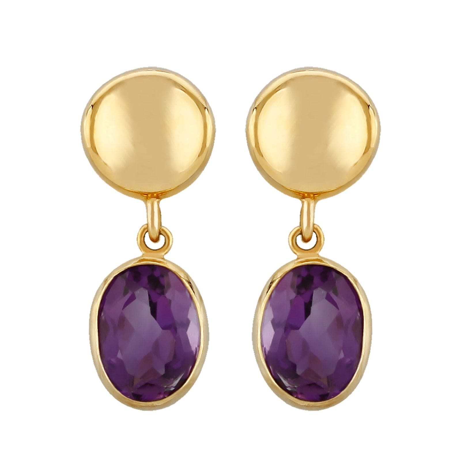 14K Yellow Gold Oval Amethyst Drop Earrings